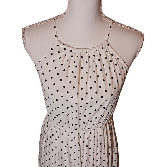 Banana Republic Sleeveless Cotton White/Black Polka-dot Tiered Midi‎ Dress XS - Picture 2 of 10